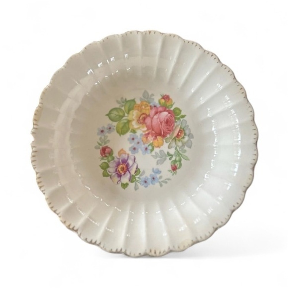 Vintage Guild Edge American Rose 22K‎ Gold Floral Scalloped Edge Plate Made USA